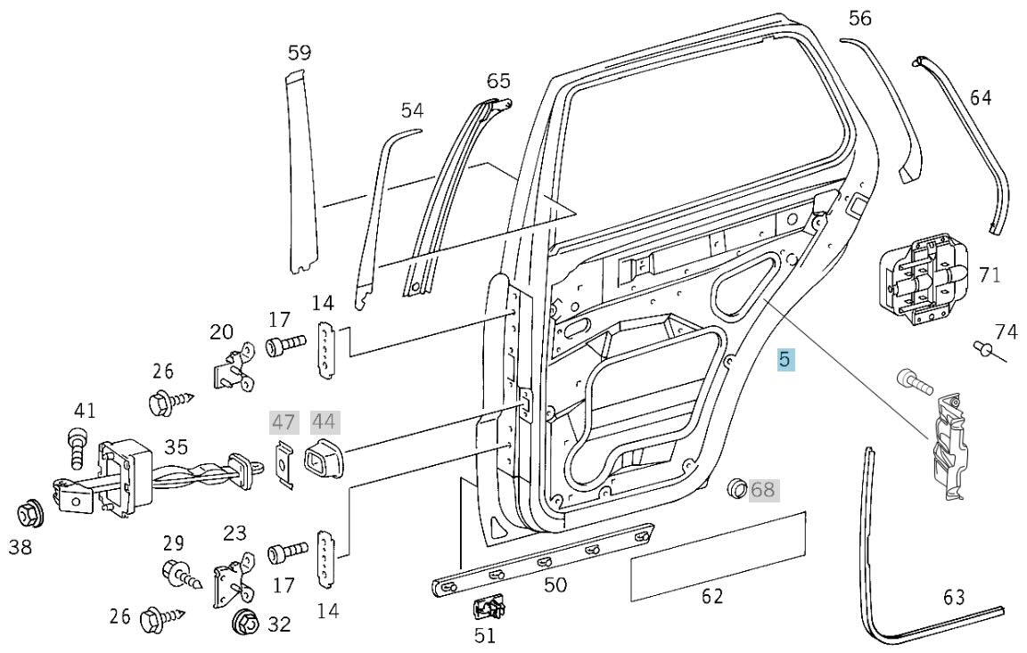 Mercedes ML-Klasse W163 Fondtür hinten rechts A1637301605 NOS